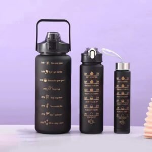3-Piece Gradient Water Bottle Set – Leakproof, BPA-Free Bottles with Time Mark & Straw – 2L, 900ml, 300ml for Gym, Travel & Daily Use