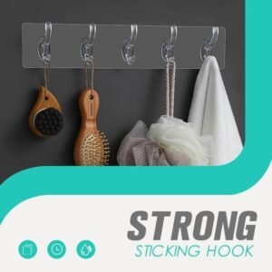Self-Adhesive Wall Hanger Hook Strip – 6 Hook Magic Sticker for Clothes, Kitchen & Bathroom