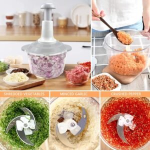 2/1.5L Multifunctional Hand Pat Chopper and Mixer - Large Capacity Manual Food Processor