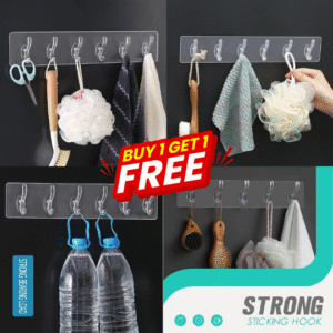 Buy 1 Get 1 Free - Self-Adhesive Wall Hanger Hook Strip – 6 Hook Magic Sticker for Clothes, Kitchen & Bathroom