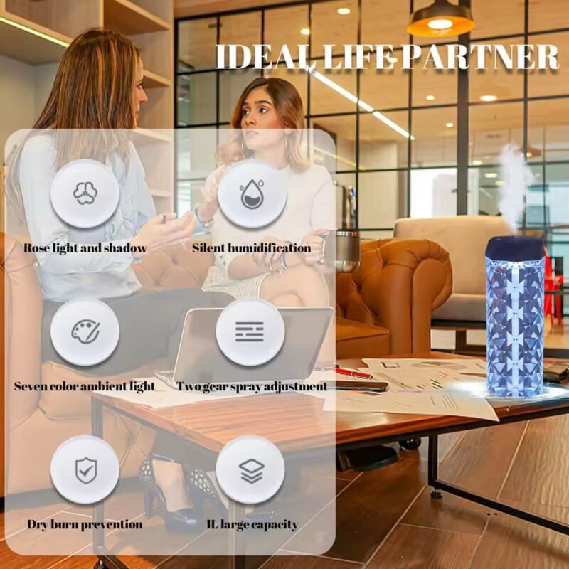 1000ML Crystal Lamp Air Humidifier with LED Night Light - Touch Control Lamp for Home Decor - Image 6