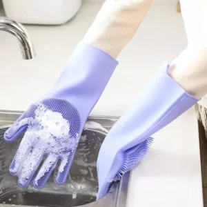 Reusable Silicone Dishwashing Gloves with Built-in Scrubber – Heat Resistant