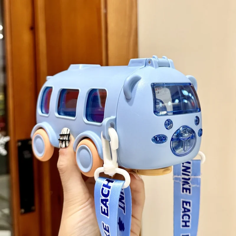 Portable Bus Water Bottle with Straw & Strap – Cute Cartoon Car Shape – 500ml BPA-Free Sipper for Kids - Image 2