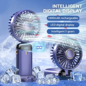 Heavy-Duty Rechargeable Handy Fan – 5-Speed LED Digital Display