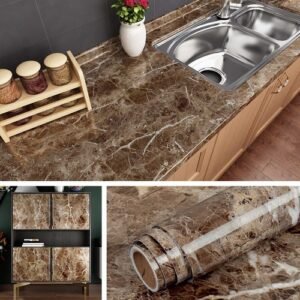 Self-adhesive marble wallpaper sheet for kitchen – multicolor realistic pattern, 60x200cm