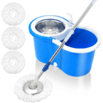 360° Spin Mop Bucket System – Stainless Steel Handle with 3 Microfiber Head Refills