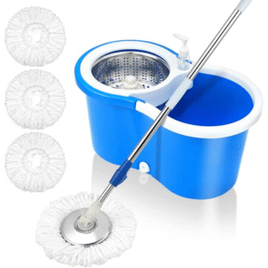 360° Spin Mop Bucket System – Stainless Steel Handle with 3 Microfiber Head Refills