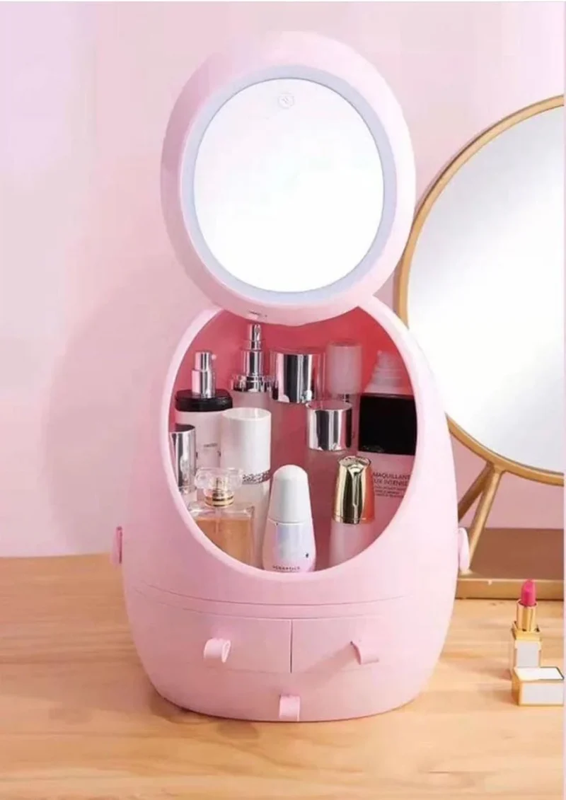 LED Makeup Organizer Mirror – Swan Egg Cosmetic Storage - Image 4
