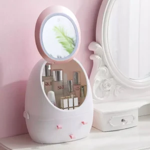 LED Makeup Organizer Mirror – Swan Egg Cosmetic Storage