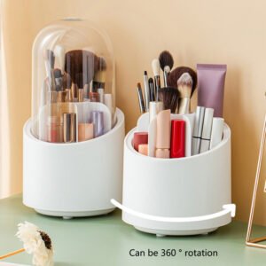7-Slot 360° Rotating Dustproof Cosmetic Organizer – Acrylic Makeup Brush Holder