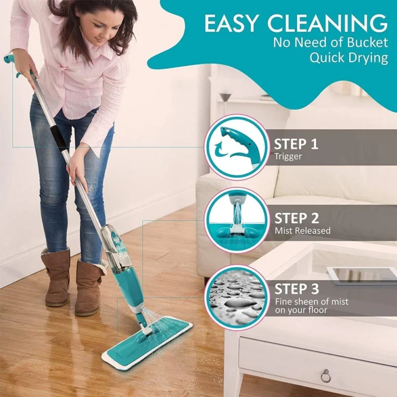 Stainless Steel Hands-Free Spray Mop – Flat Microfiber Floor Cleaner with Telescopic Handle - Image 2